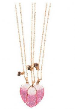 COLLIER À PARTAGER 3 PIÈCES -COEUR ROSE POUR MEILLEURES AMIES